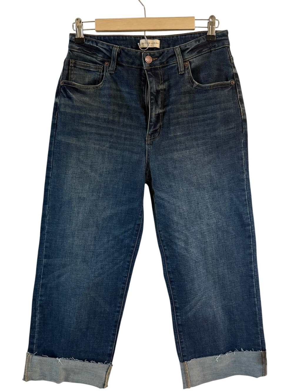 Oliver Logan Wide Leg Crop Jeans Womens 29 Blue High Rise Medium Wash